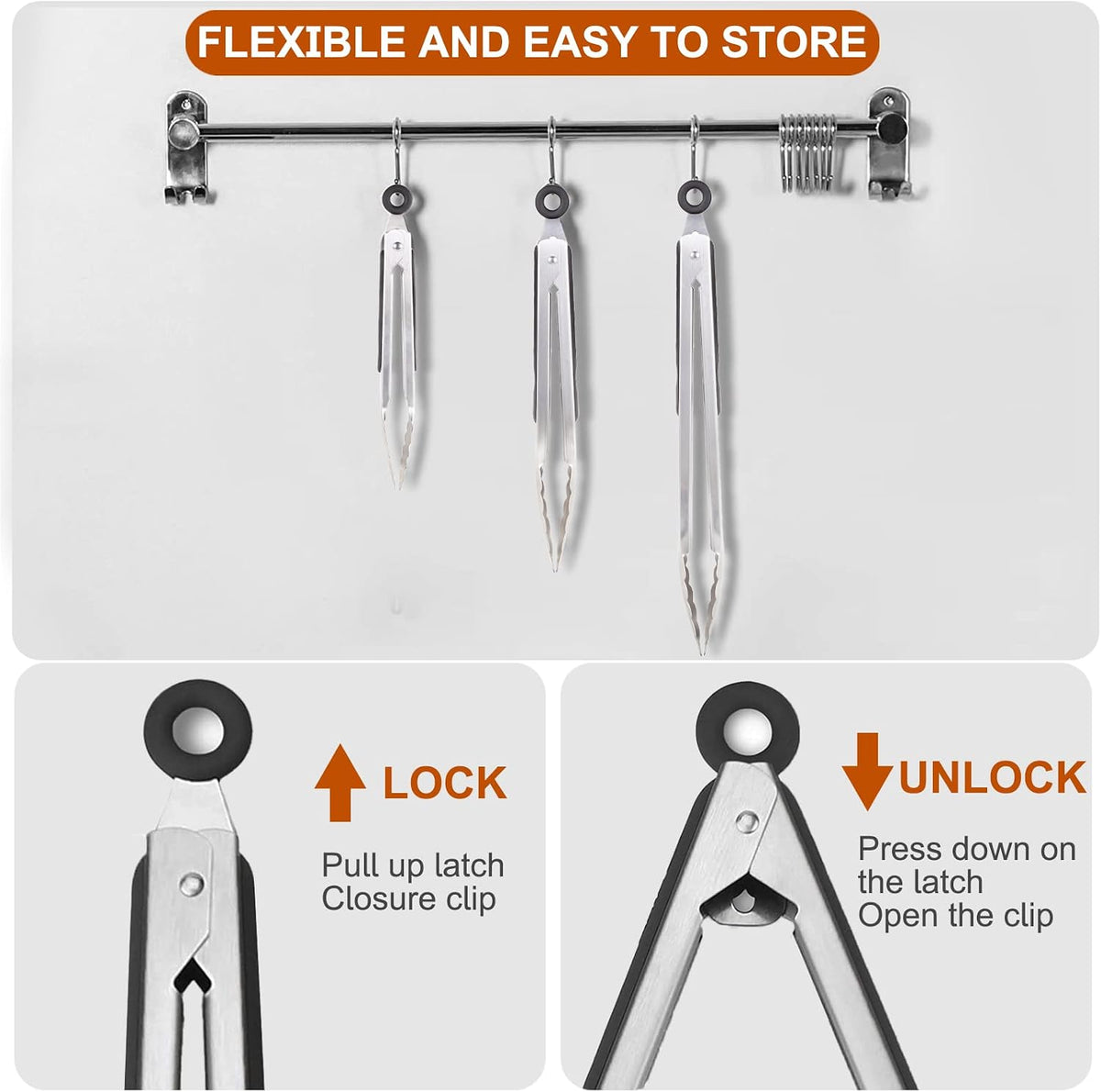 9 Pieces Stainless Steel Kitchen Tongs Grilling Locking Cooking Tongs Non-Slip Metal Food Tongs for Cooking, Salad and BBQ, 7, 9 and 12 Inch