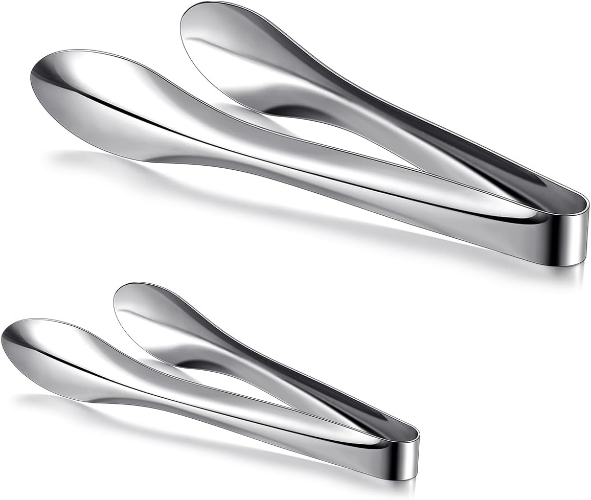 2 Pack Silver Polished Serving Tongs 6 Inch,9 Inch