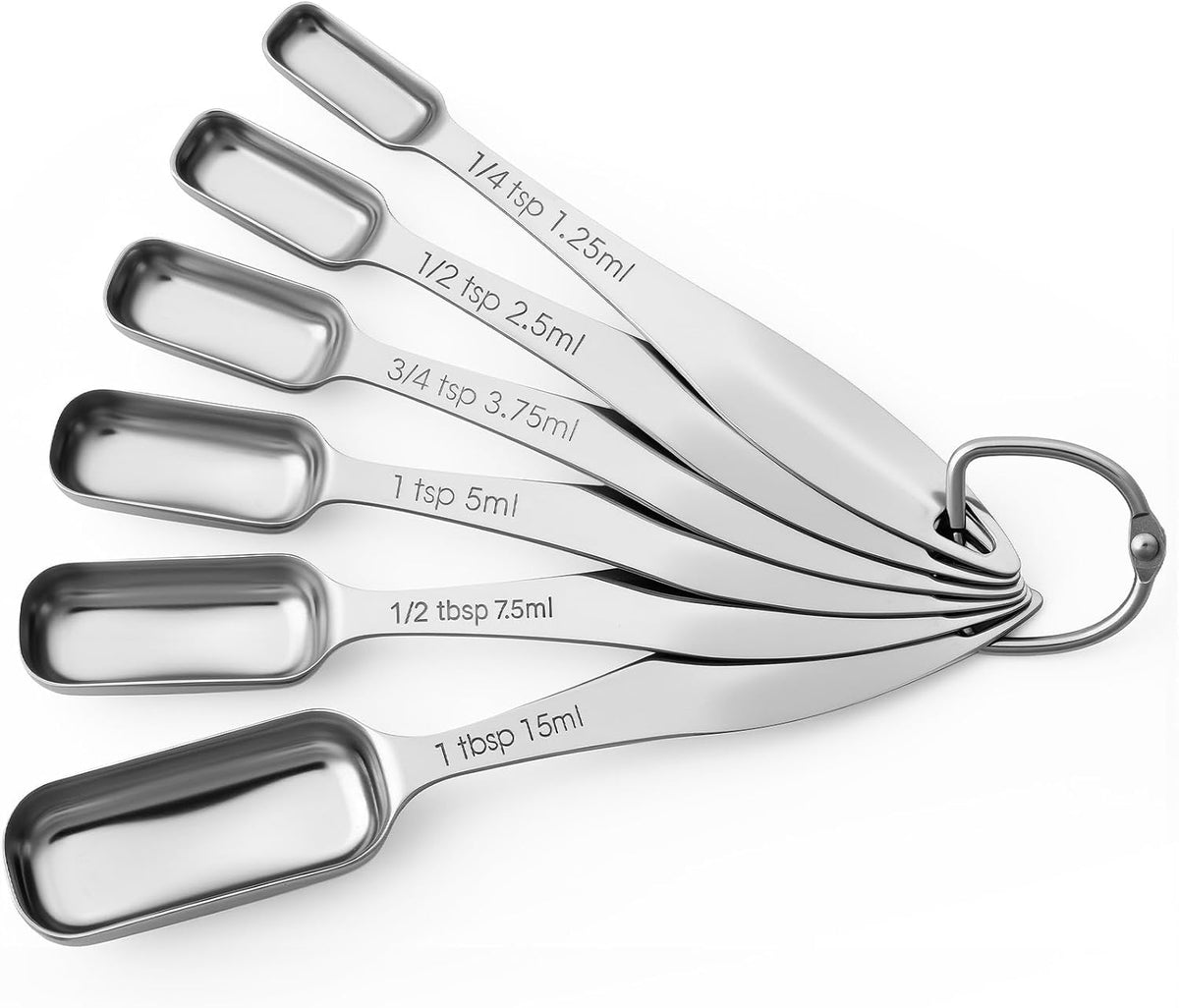 FANGSUN Stainless Steel Measuring Spoons Set of 6, Narrow Design