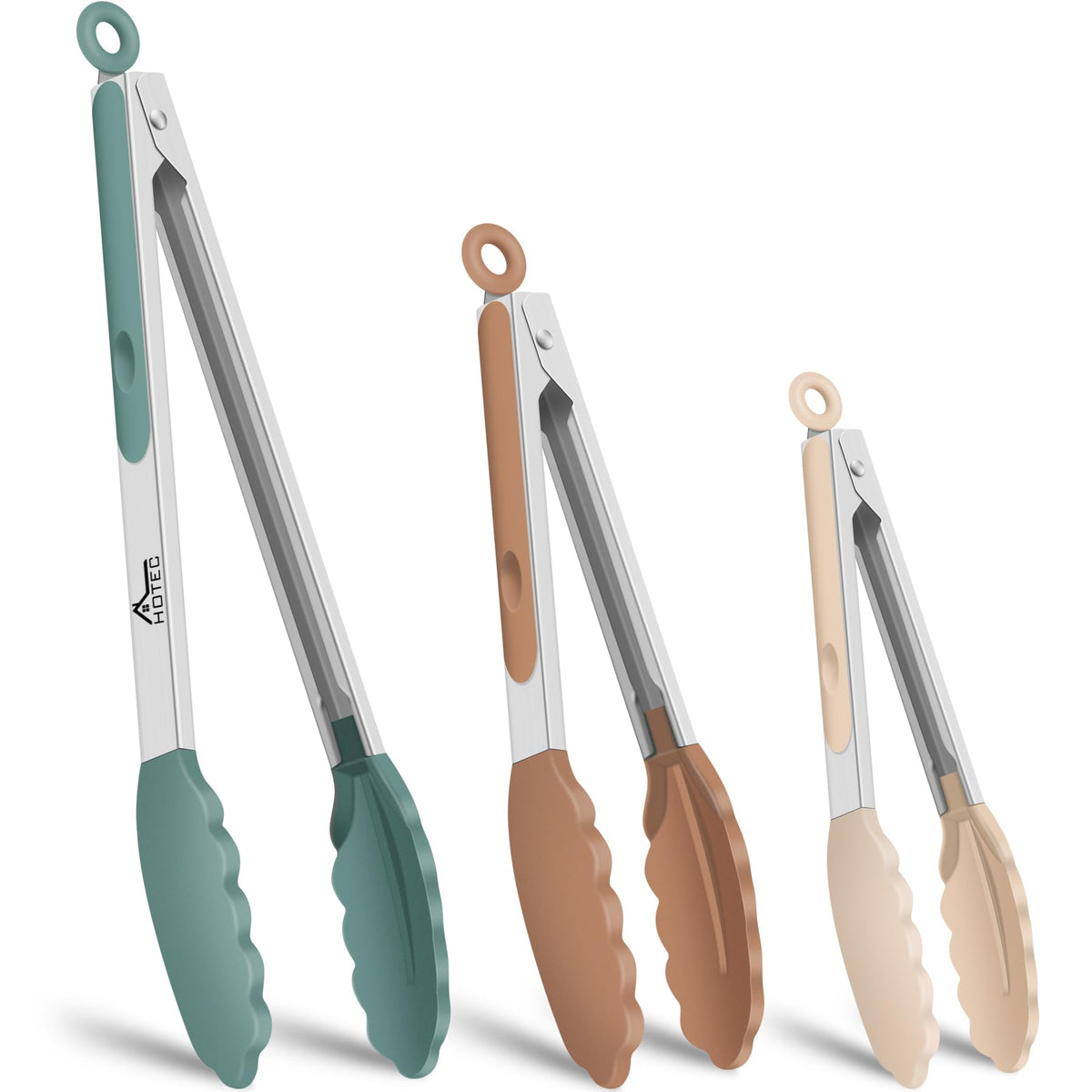 HOTEC Stainless Steel Kitchen Tongs with Silicon Tips, Set of 3-7", 9" &12"