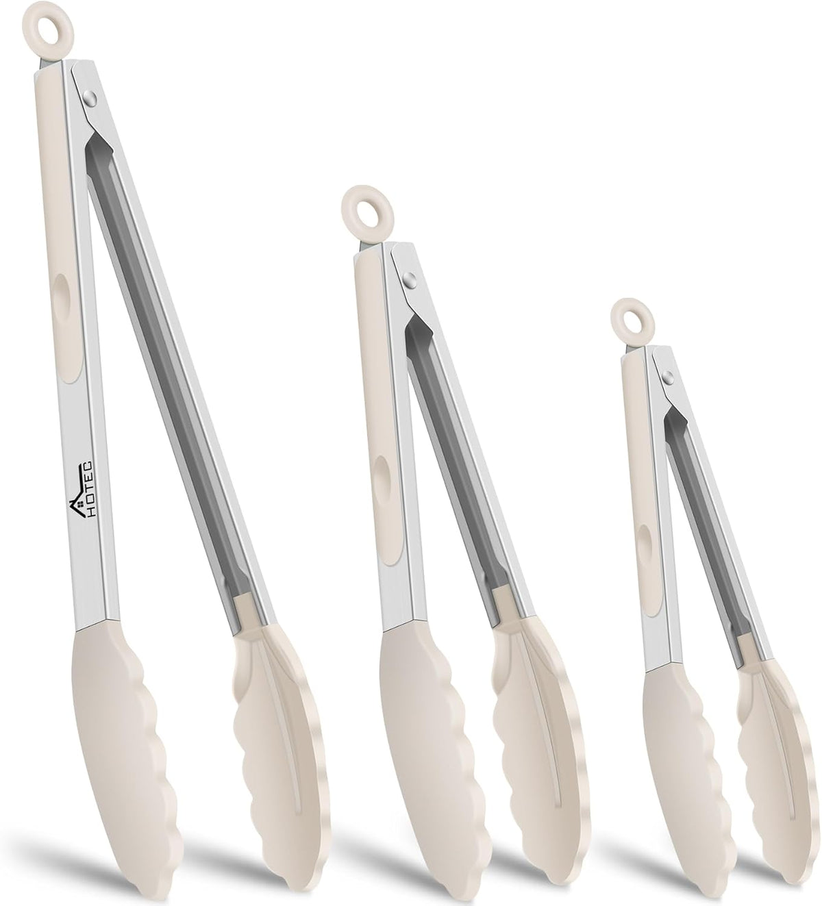 HOTEC Stainless Steel Kitchen Tongs with Silicone Tips, Set of 3-7",9" &12"