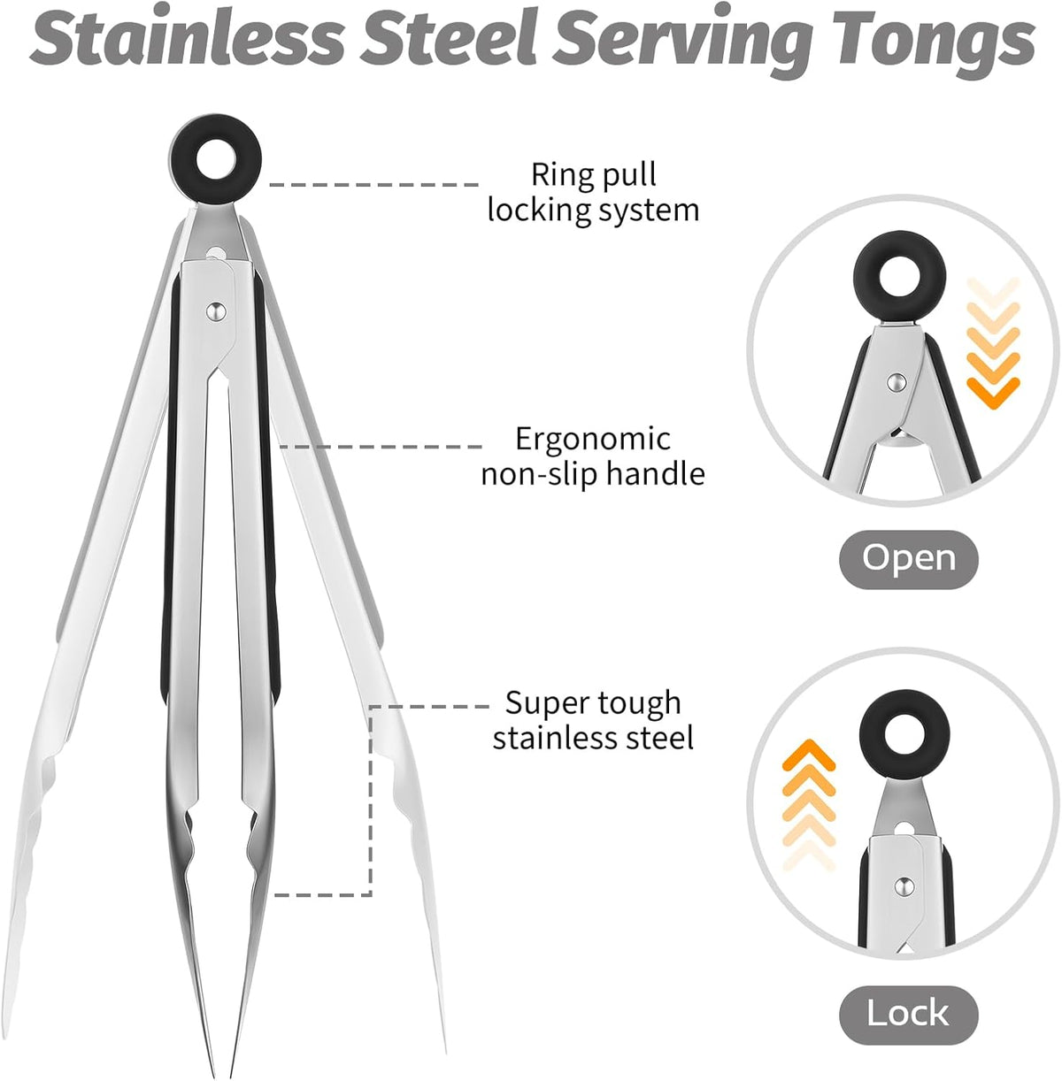 12 Pcs Stainless Steel Kitchen Tongs, 7/9/12 Inches Heat Resistant