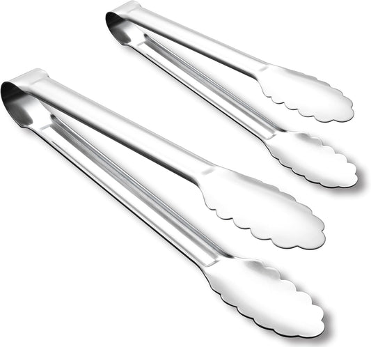 OYV Seamless Tongs for Cooking, One-Piece Design, Durable Heat Resistant Stainless Steel Tongs for Kitchen, Grill, BBQ, Salad, Dishwasher Safe, Metal Tongs Set (12" & 9")