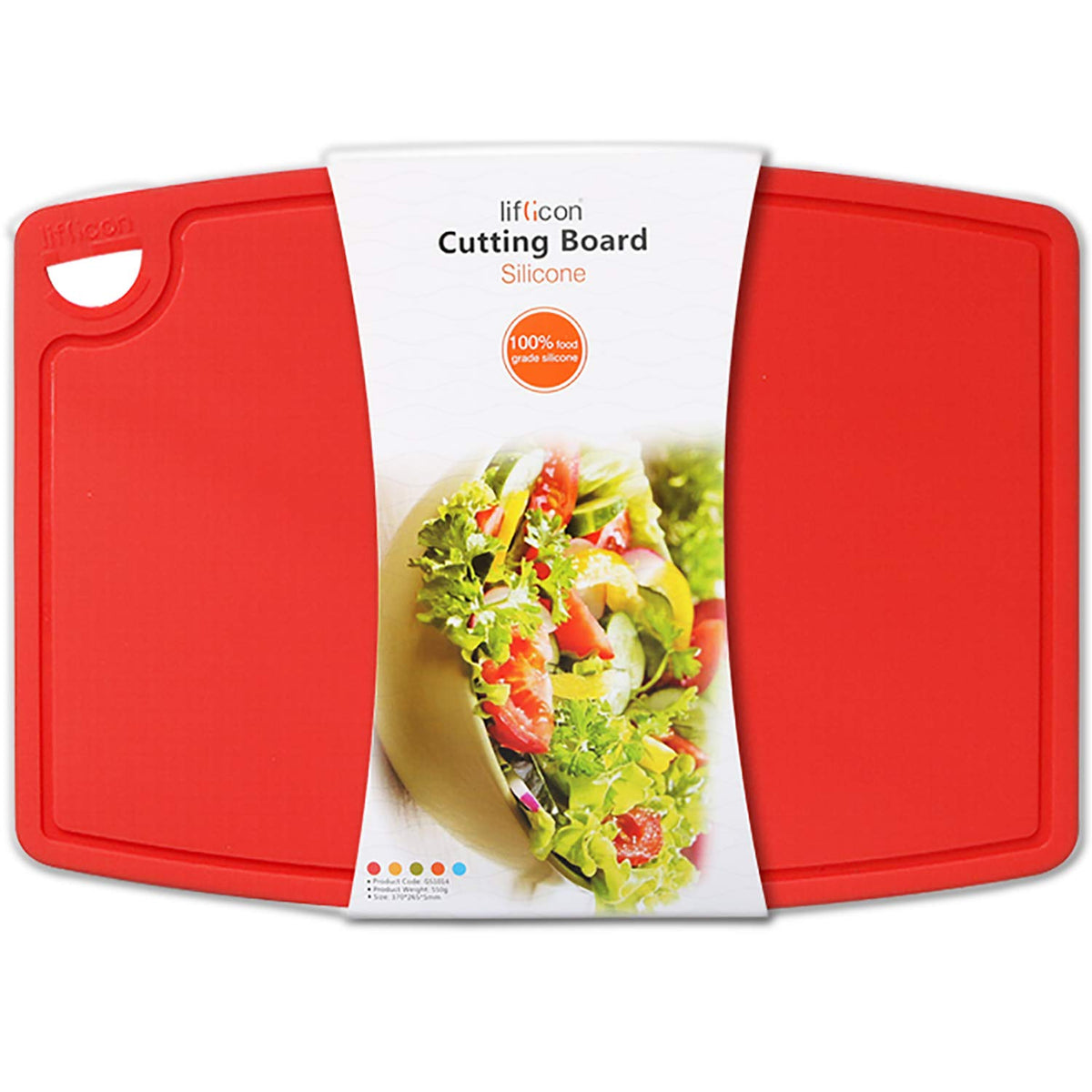 Liflicon Thick Silicone Cutting Board 12.6'' x 9.1'' Juice Grooves Easy Grip Handle Dishwasher Safe-Red