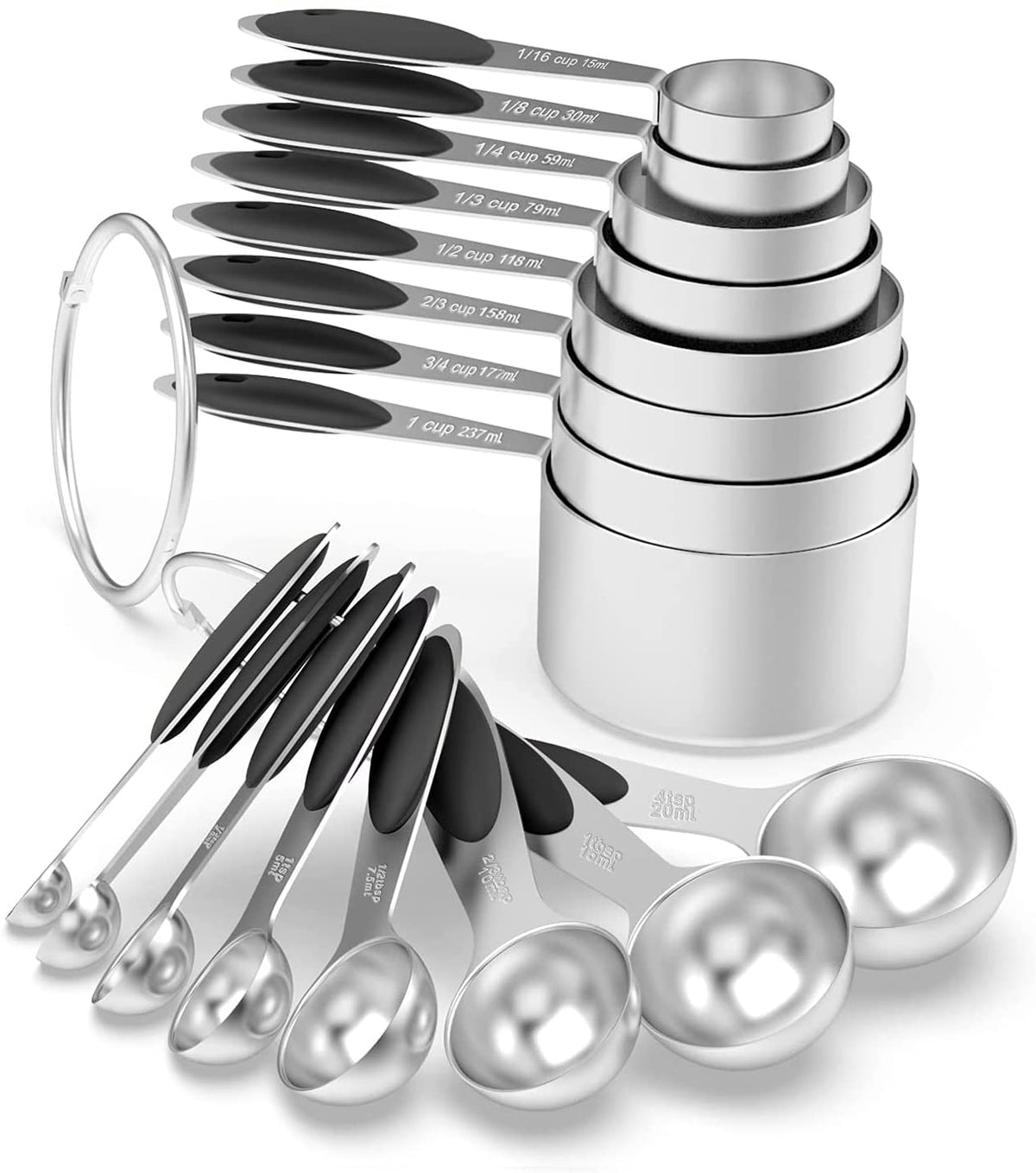 Wildone Stainless Measuring Cups and Spoons Set with Silicone Handle, 16pcs