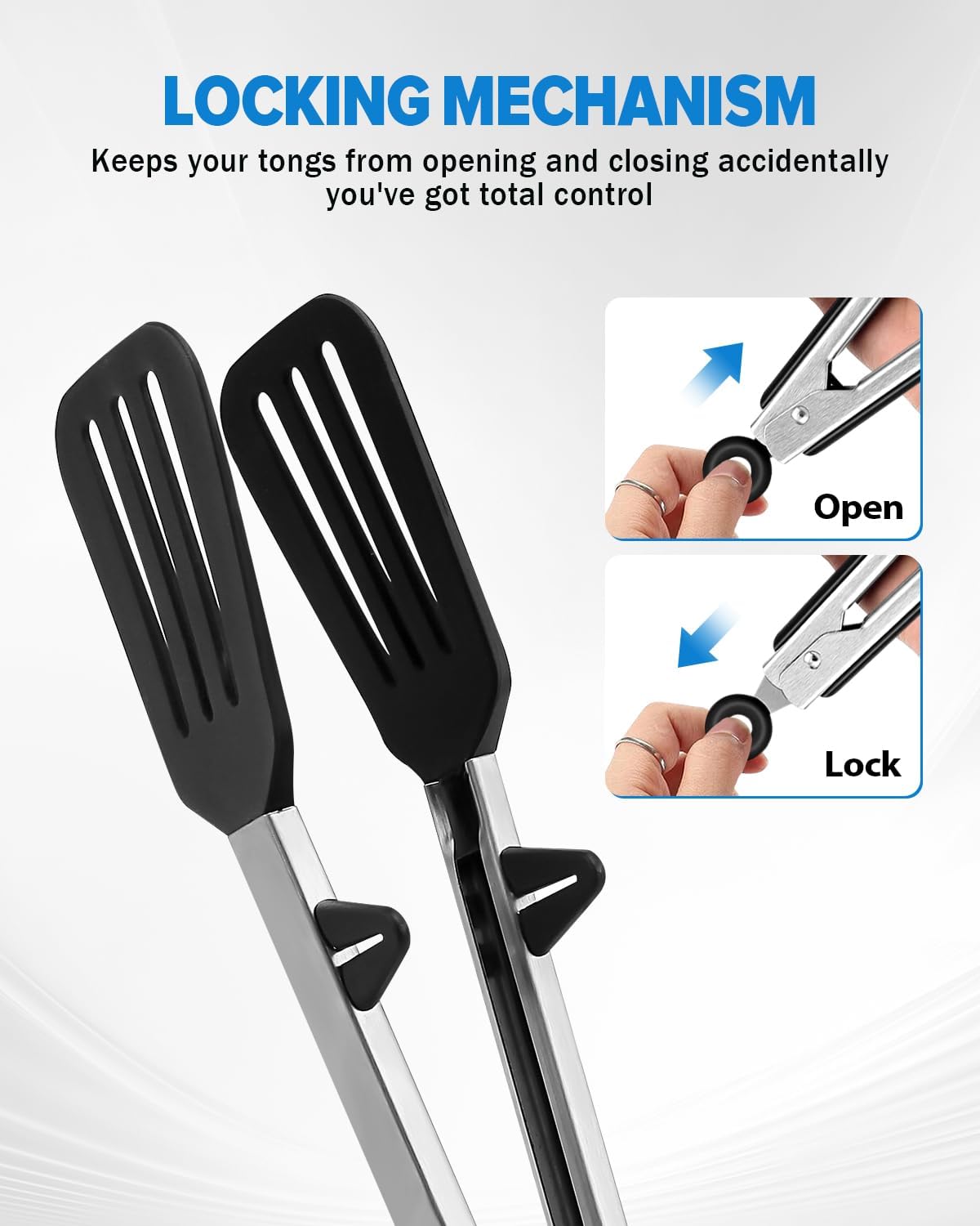 Kitchen Tongs for Cooking, Stainless Steel, Non Scratch Silicone Tip,3 Pack