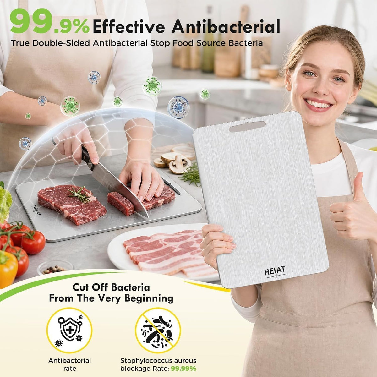 [2026 New Upgraded] Titanium Cutting Board Set of 3, 100% Pure Titanium Cutting Boards for Kitchen,Non-Slip Double-Sided Chopping Boards for Raw & Cooked Food, Non-Toxic, Dishwasher Safe (M+L+XL)