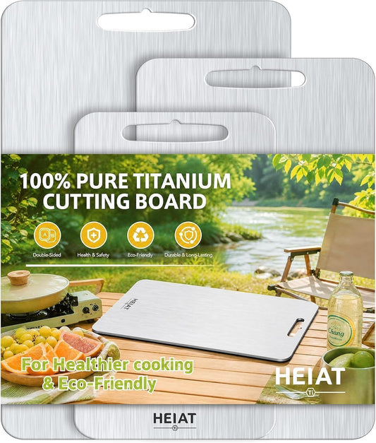 [2026 New Upgraded] Titanium Cutting Board Set of 3, 100% Pure Titanium Cutting Boards for Kitchen,Non-Slip Double-Sided Chopping Boards for Raw & Cooked Food, Non-Toxic, Dishwasher Safe (M+L+XL)