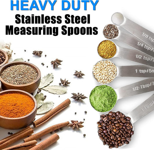 Measuring Spoons, 6-Piece Heavy Duty Stainless Steel Measuring Spoons Set