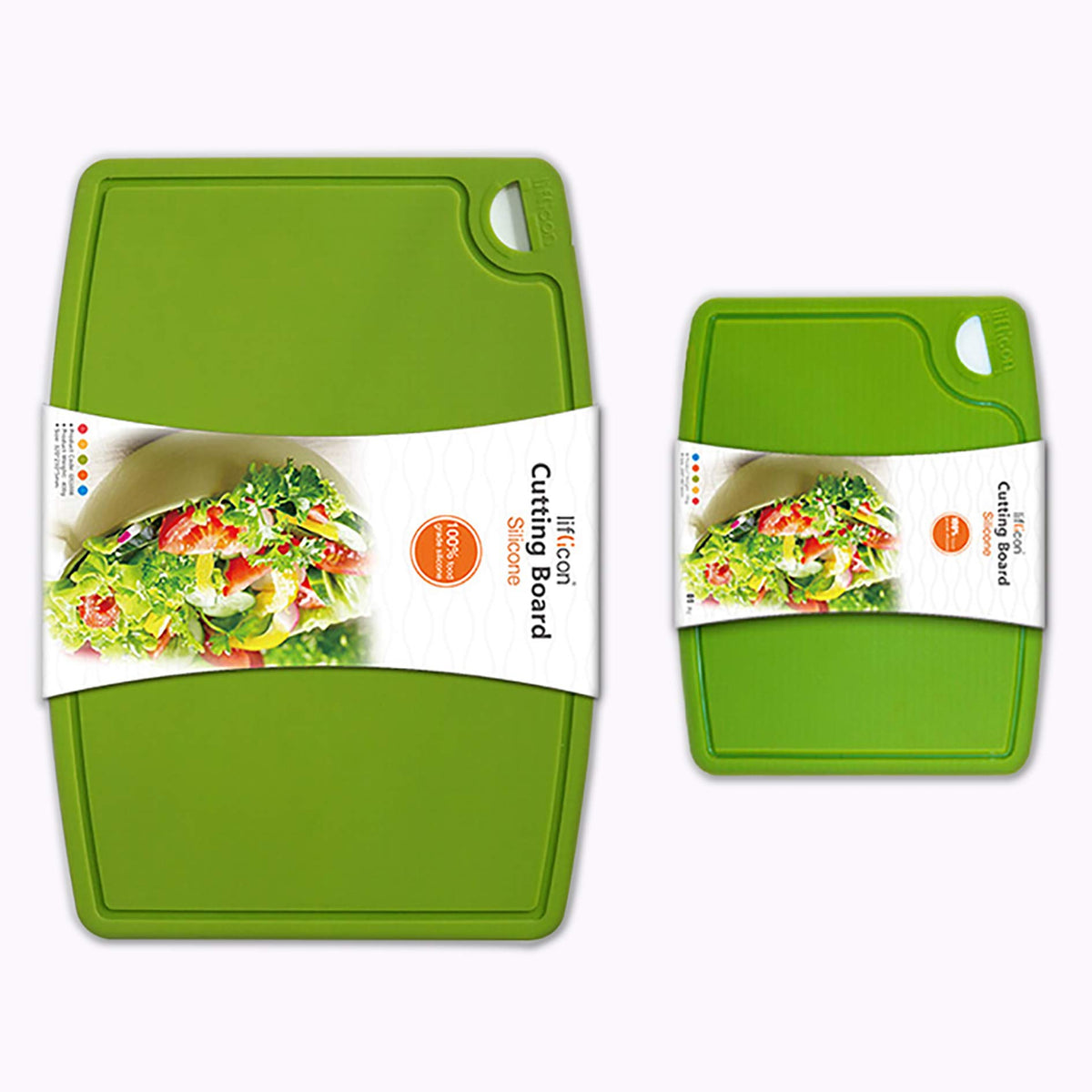 Liflicon Thick Silicone Cutting Board 12.6'' x 9.1'' Juice Grooves Easy Grip Handle Dishwasher Safe-Red