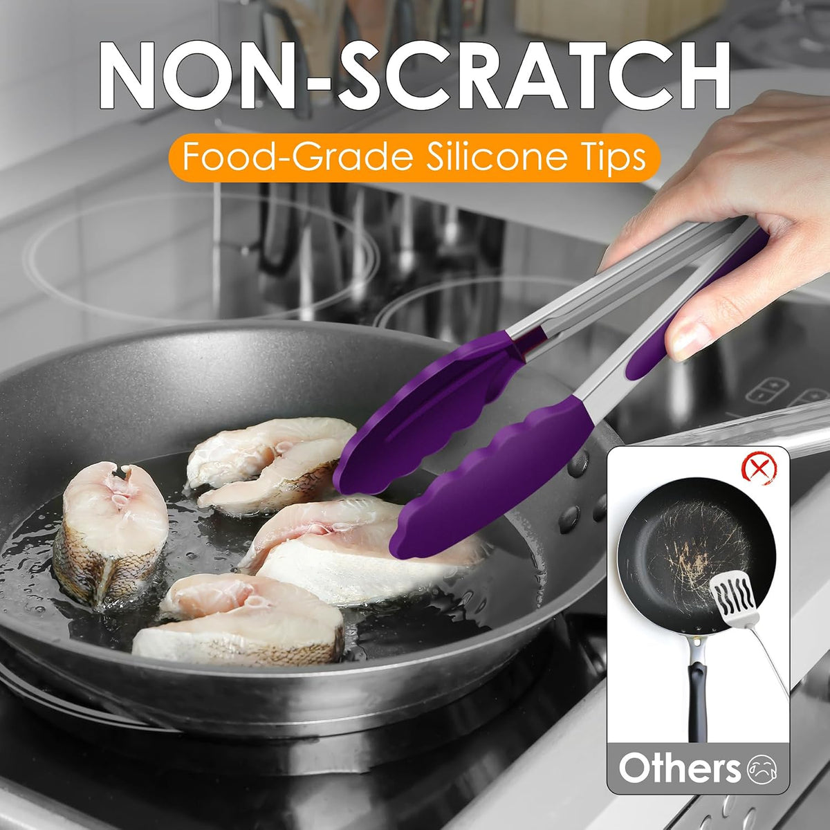 HOTEC Stainless Steel Kitchen Tongs with Silicone Tips, Set of 3-7",9" &12"