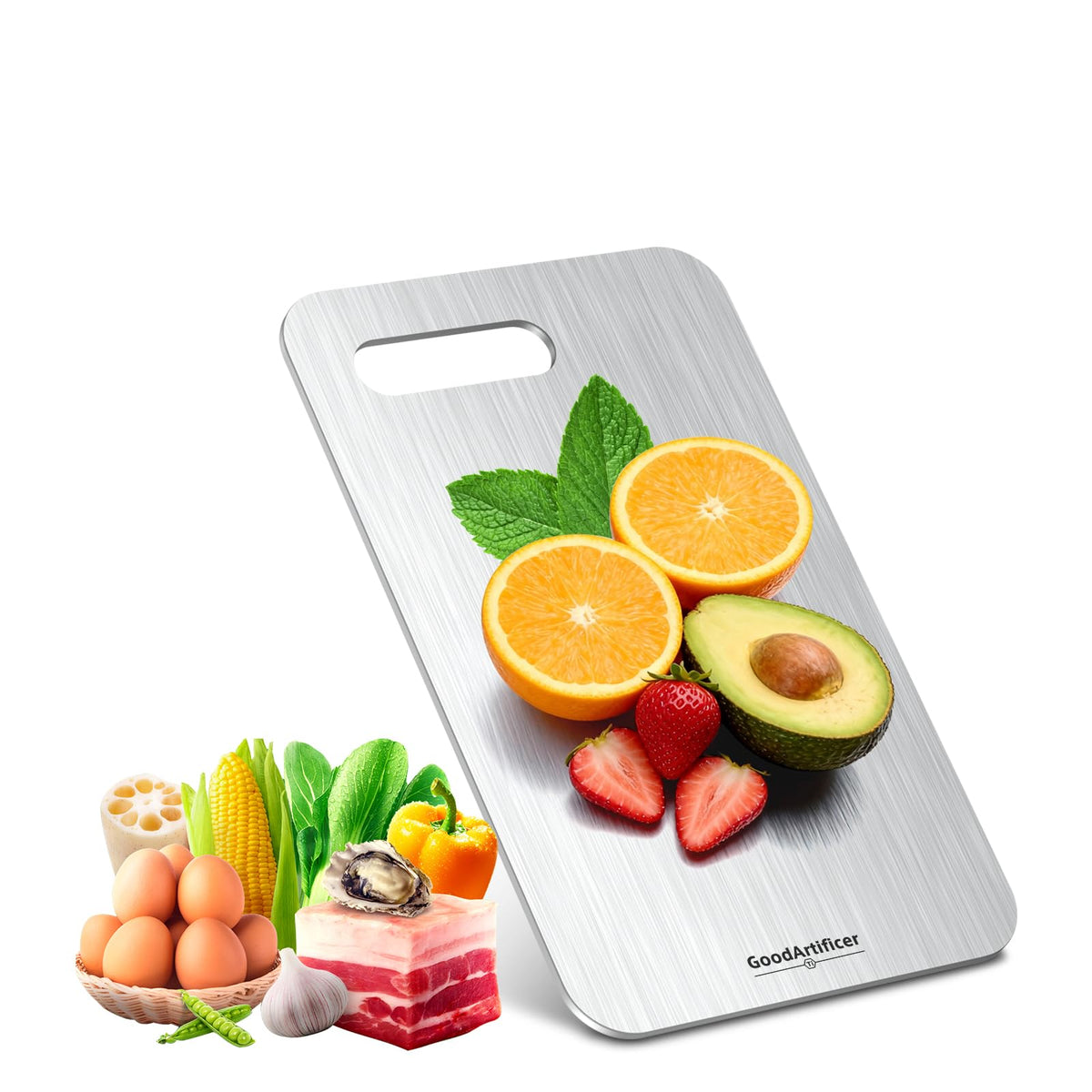 Titanium Cutting Boards Set of 3, 100% Pure Titanium Kitchen Cutting Board, Double-Sided Non-Toxic Cutting Board, Ideal for Slicing and Dicing Meats, Features Handle, Dishwasher Safe