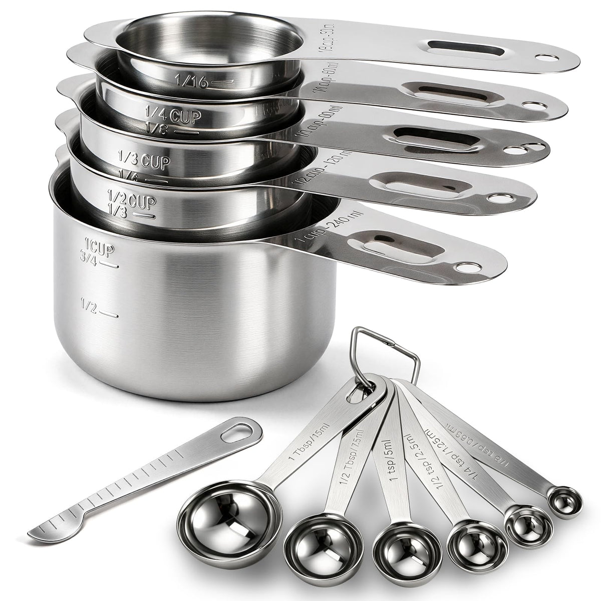 Bopei Measuring Spoons Set, 7-Piece 18/8 Stainless Steel with Leveler