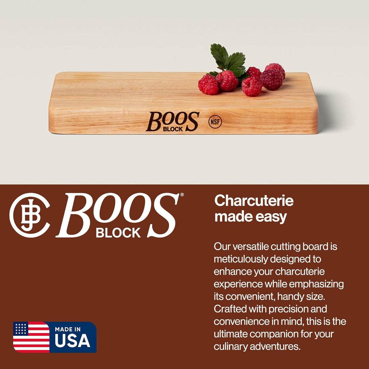 John Boos Chop-N-Slice Series Rectangular Wooden Maple Cutting Board 10”x5” – 1” Thick, 1.4-lb Reversible Butcher Block with Eased Corners & Edge-Grain – Made in the USA