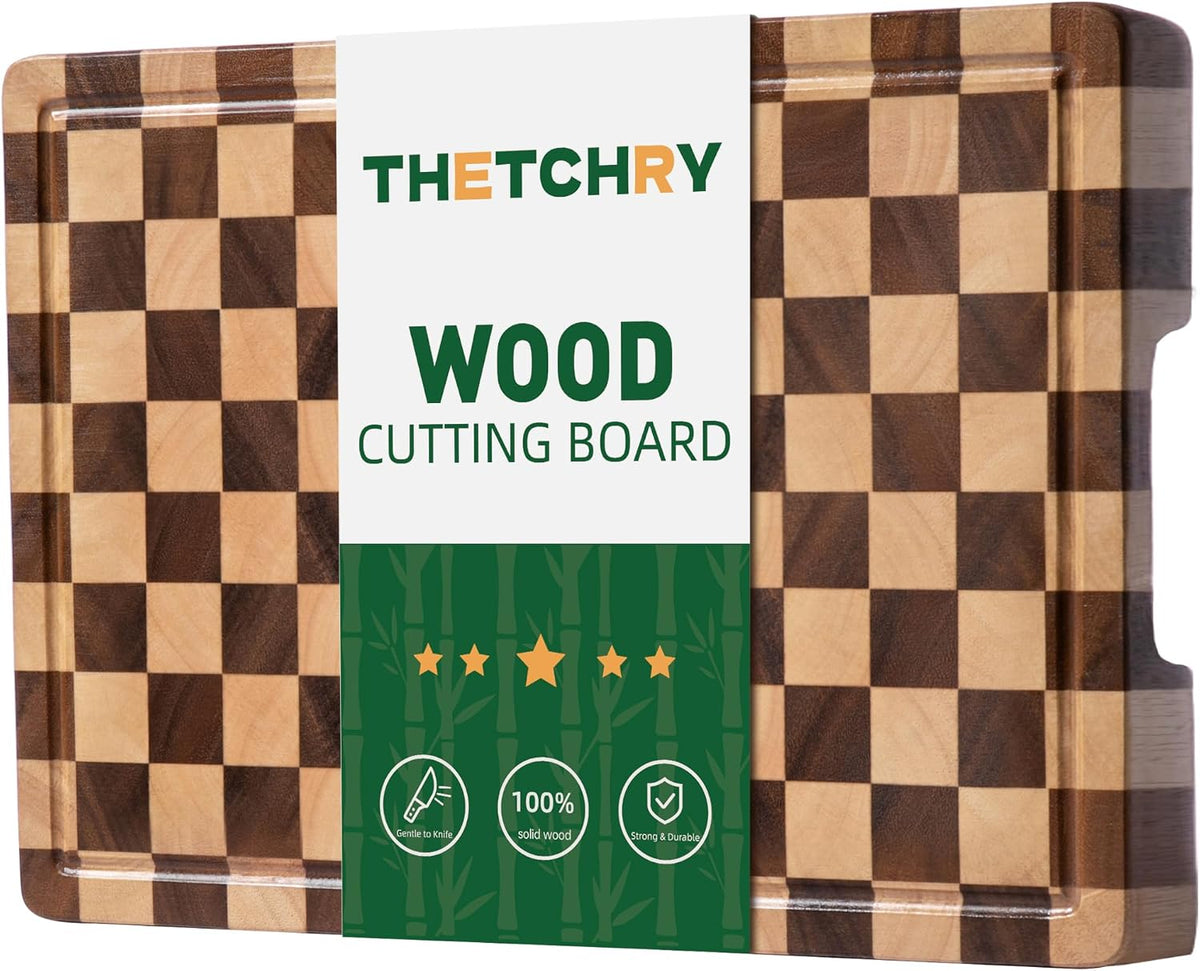 THETCHRY Cutting Boards for Kitchen, Checkered Wooden Cutting Board