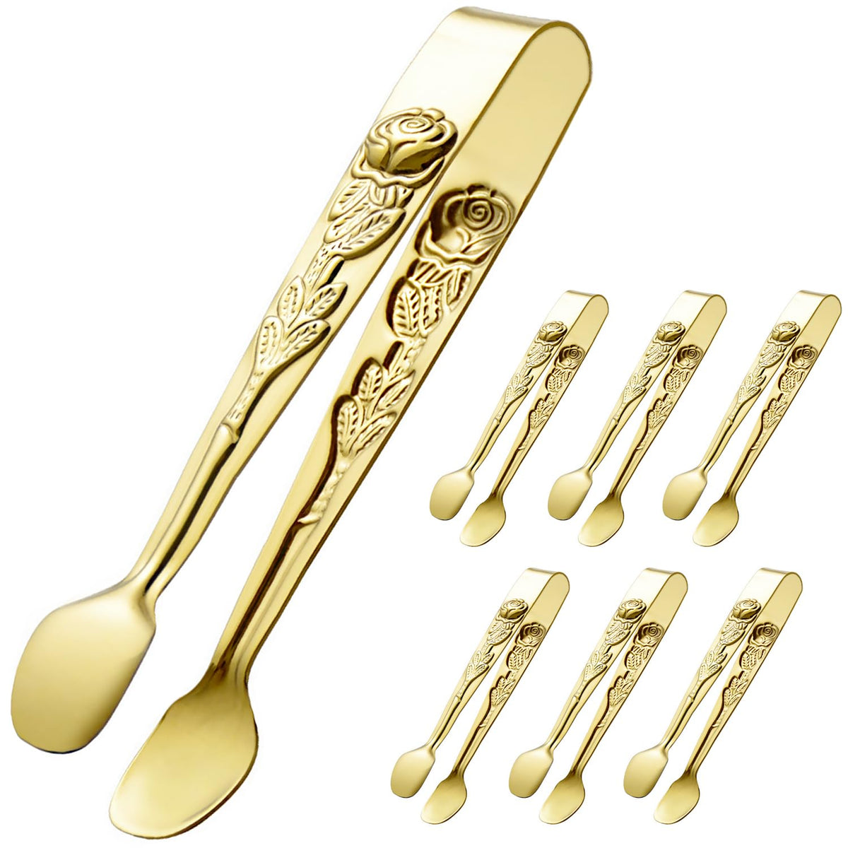 HINMAY 6PCS Mini Serving Tongs 5" Small Rose Appetizer Tongs (Gold)