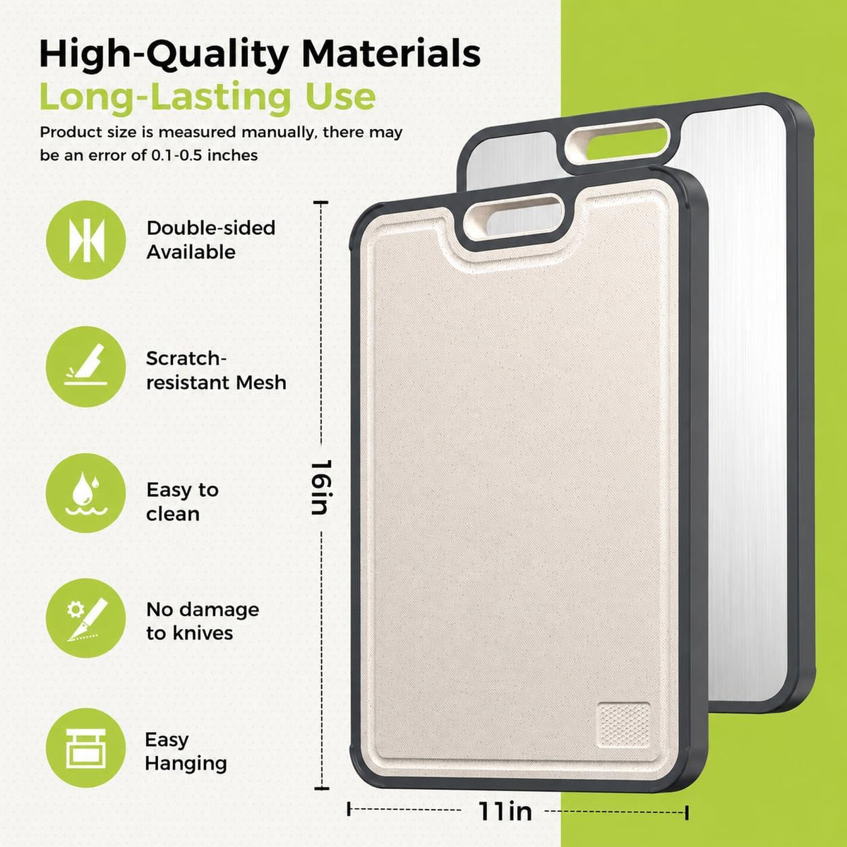 Titanium Cutting Board for Kitchen, Pure Titanium/PP, Size 16”×11” | Food Grade Materials, Separate Prep Surfaces for Raw & Cooked Food, Odor Resistant, Easy to Clean, Durable Kitchen Essential