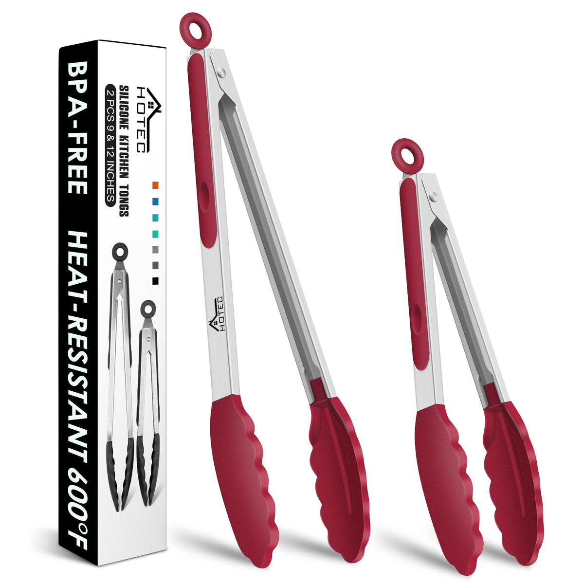 HOTEC Stainless Steel Kitchen Tongs with Silicon Tips, Set of 3-7", 9" &12"