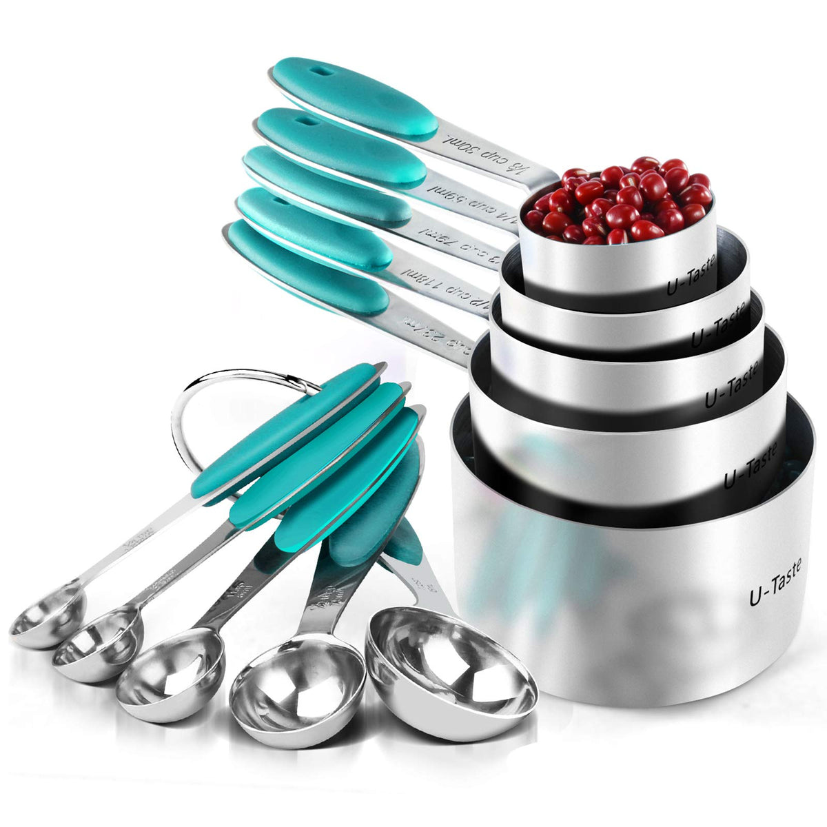 U-Taste Measuring Cups Spoons Set, 18/8 Stainless Steel, 10Pc/Midnight Blue