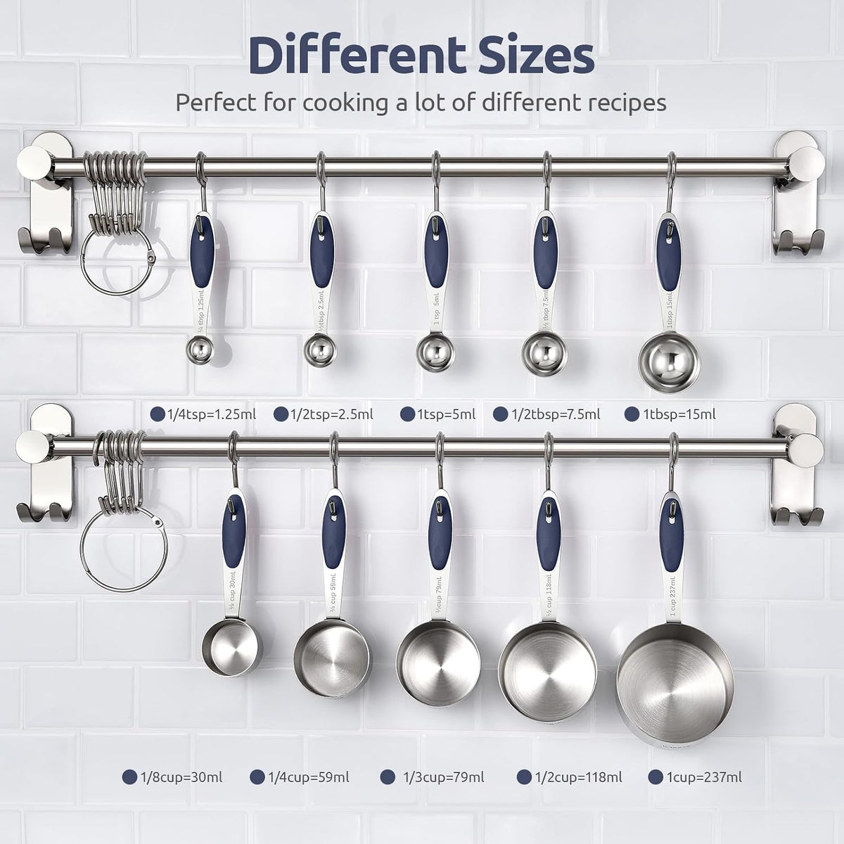U-Taste Measuring Cups Spoons Set, 18/8 Stainless Steel, 10Pc/Midnight Blue