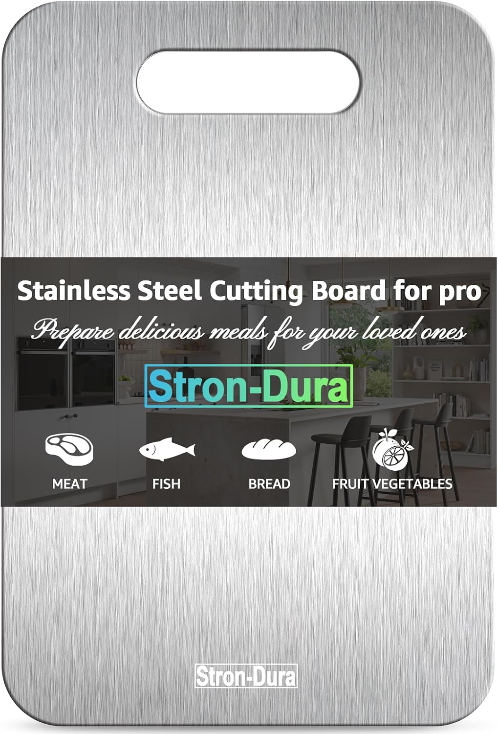 Stron-Dura Small Stainless Steel Cutting Board for Kitchen, 11.5" x 8" Food Safe Metal Chopping Board, Dishwasher Safe, Double Sided Odorless, Cutting Board for Meat Veggies Camping