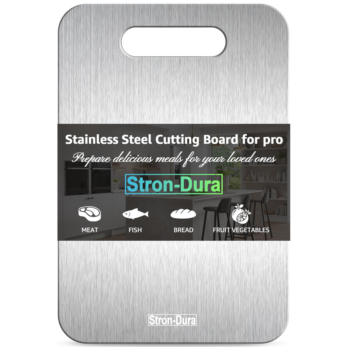 Stron-Dura Small Stainless Steel Cutting Board for Kitchen, 11.5" x 8" Food Safe Metal Chopping Board, Dishwasher Safe, Double Sided Odorless, Cutting Board for Meat Veggies Camping