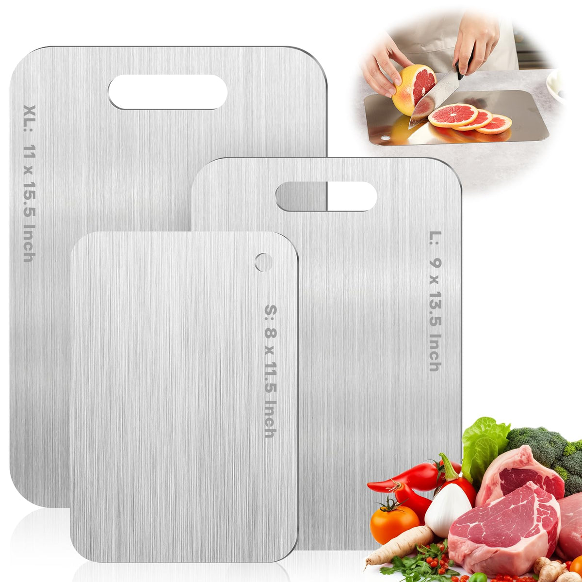 Katori Titanium Cutting Boards for Kitchen-100% Pure Titanium Cutting Board set Double Sided Non Toxic Titanware Chopping Board,Dishwasher Safe Metal Cutting Boards FathersDay Gifts(1PC-S-8x11.5In)