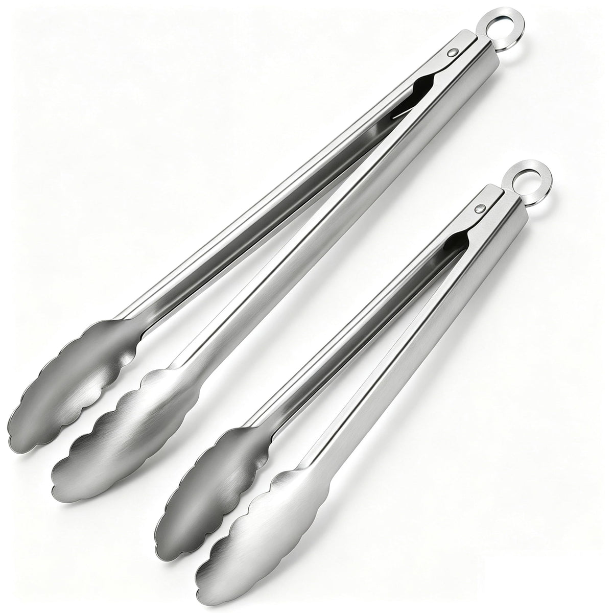 Kitchen Tongs with Silicone Tips - Heat Resistant 600°F Stainless Steel Cooking Tong Set, Non-Stick 7" 9" 12" Locking Silicone Tongs for Cooking, Grilling, Serving & Baking (3-Piece, Black)
