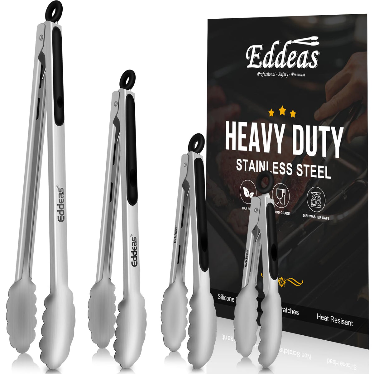 2 PCS 12 Inch Tongs for Cooking Heavy Duty All Metal Kitchen Tongs