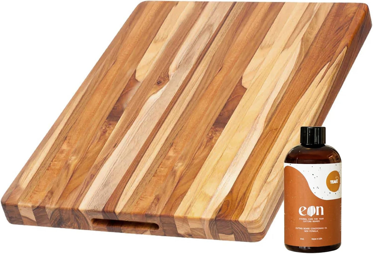 Teakhaus Edge-Grain Teak Wood Cutting Board with Grip Handles, Extra Large