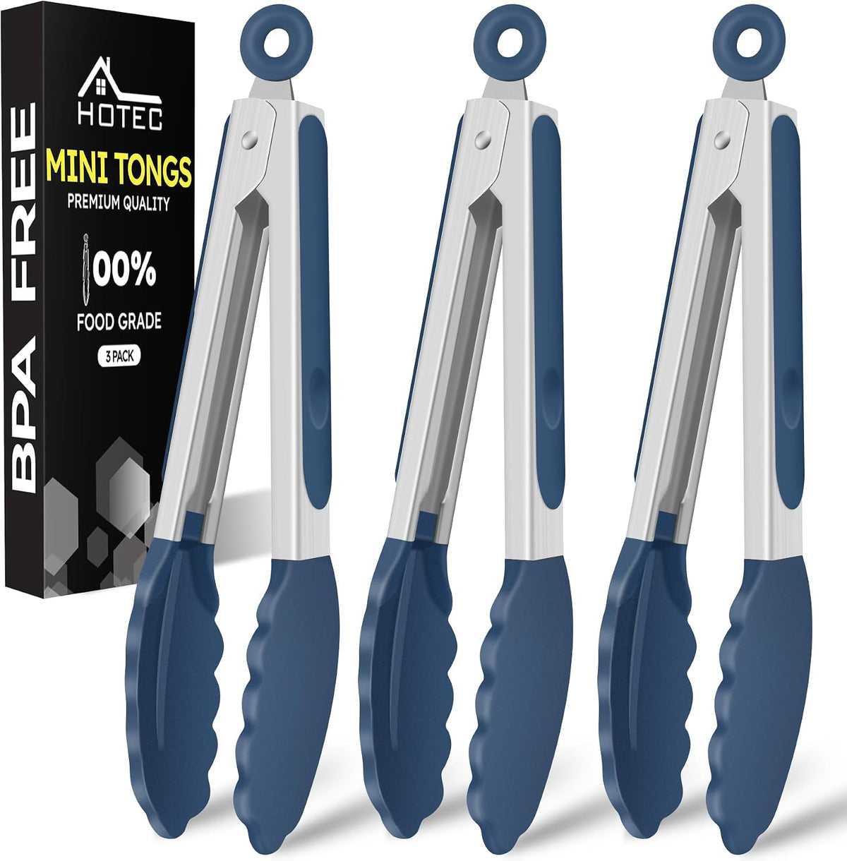 HOTEC Small Silicone Kitchen Tongs 7-Inch Mini Serving Tongs, Set of 3