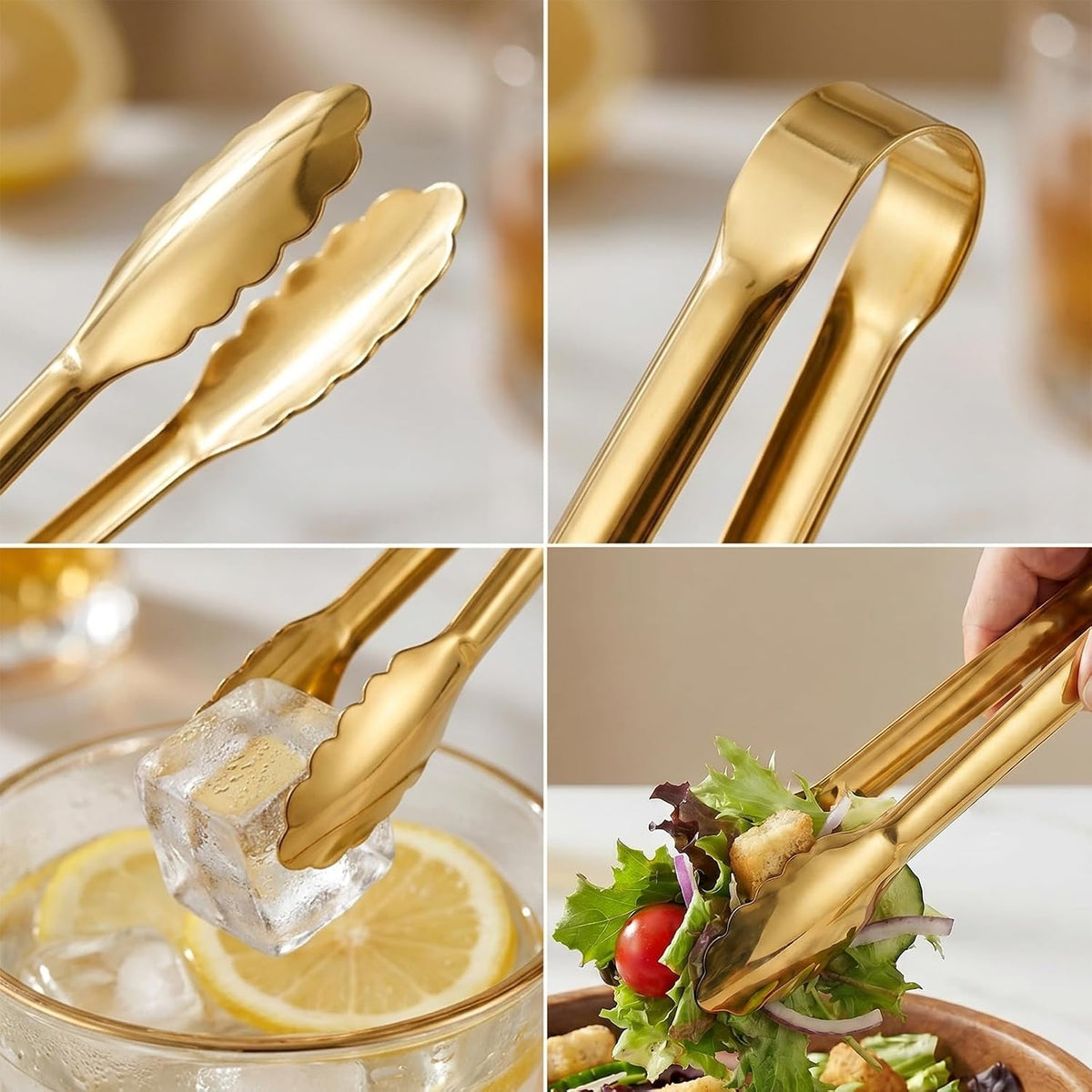 4 Pack Serving Tongs 12 Inch Salad Tongs Buffet Tongs Stainless Steel Food Tong Serving Utensils for Buffet Wedding Party Catering (12 Inch, Gold)