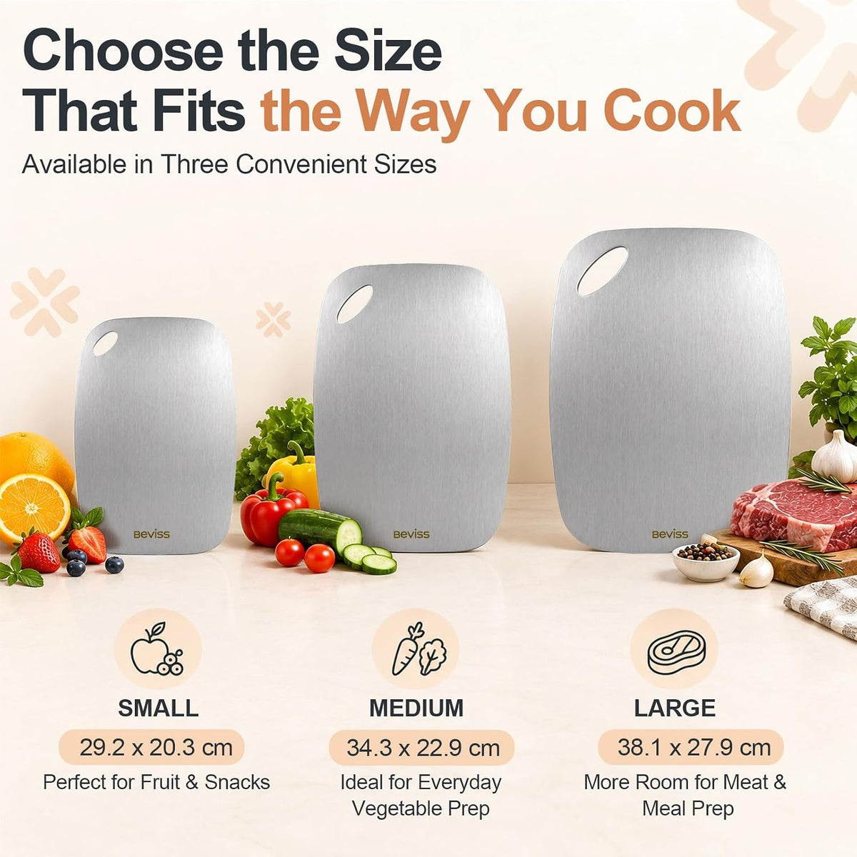 Cutting Board, 100% Pure 18/8 Stainless Steel Cutting Board Double Sided,Chopping Board for Kitchen, Dishwasher Safe Chopping Board for Meat, Vegetables or Fruit(11.5"L x 8"W)