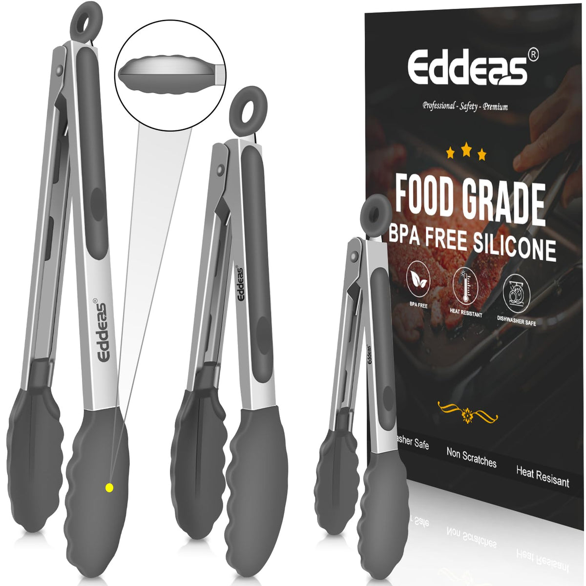 Tongs For Cooking Up to 600 °F Metal Kitchen Tongs 3PCS 7,9,12 Inch