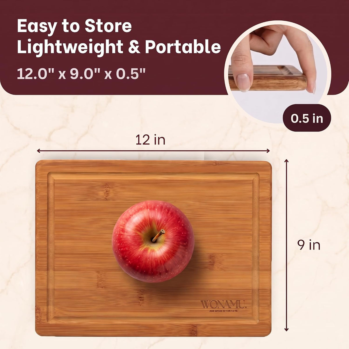 WONAMU Small Bamboo Cutting Board Non Toxic Lightweight & Durable, Gift Set
