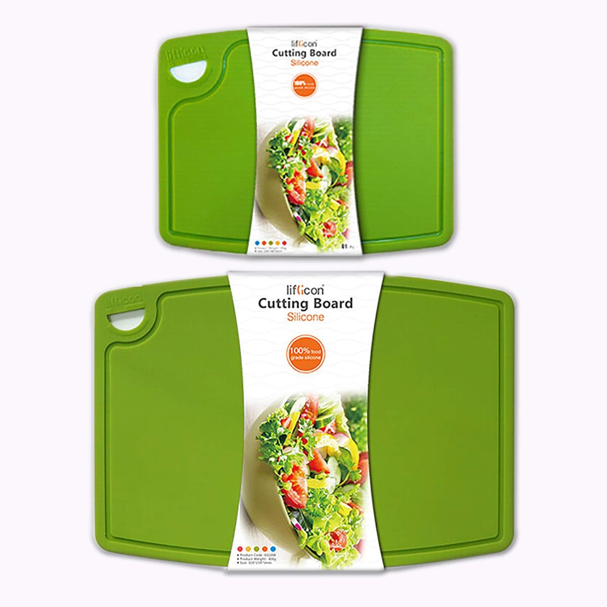 Liflicon Thick Silicone Cutting Board 12.6'' x 9.1'' Juice Grooves Easy Grip Handle Dishwasher Safe-Red