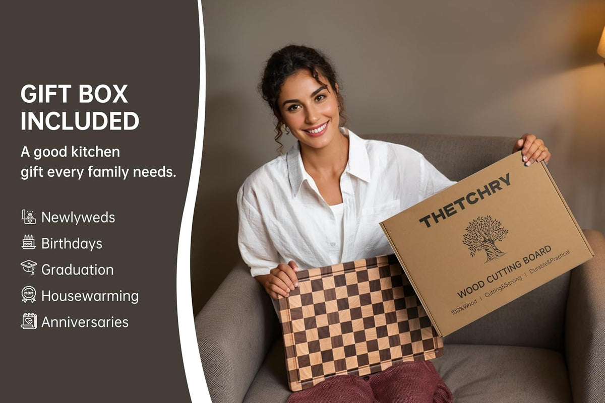 THETCHRY Cutting Boards for Kitchen, Checkered Wooden Cutting Board