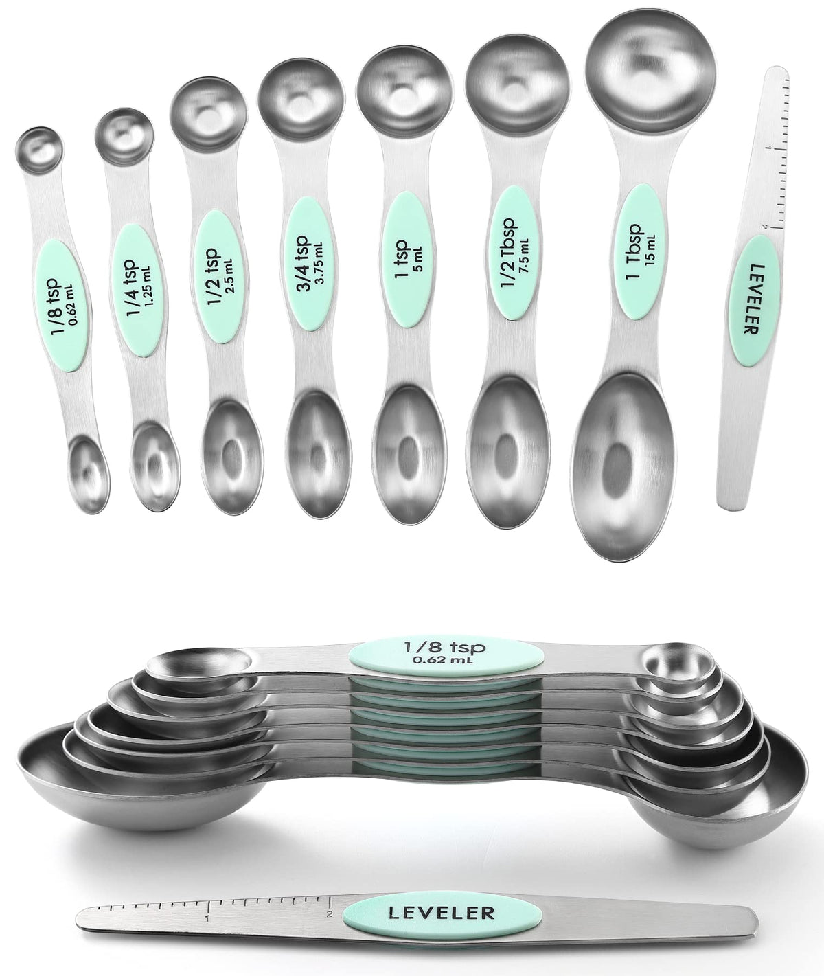Spring Chef Stainless Steel Magnetic Measuring Spoons Set of 8, Black