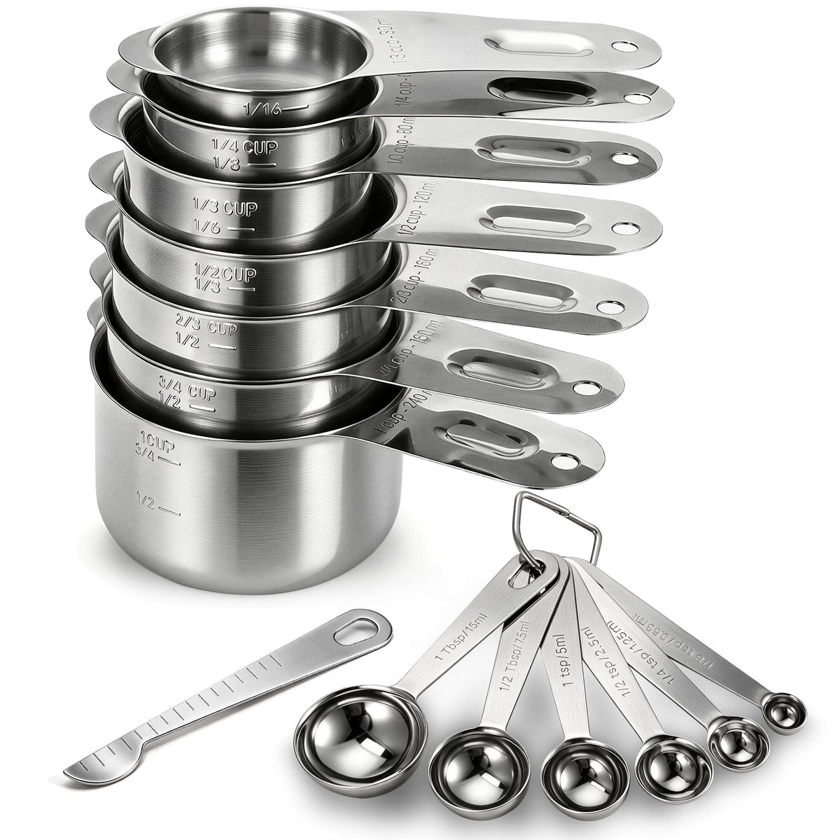 Bopei Measuring Spoons Set, 7-Piece 18/8 Stainless Steel with Leveler