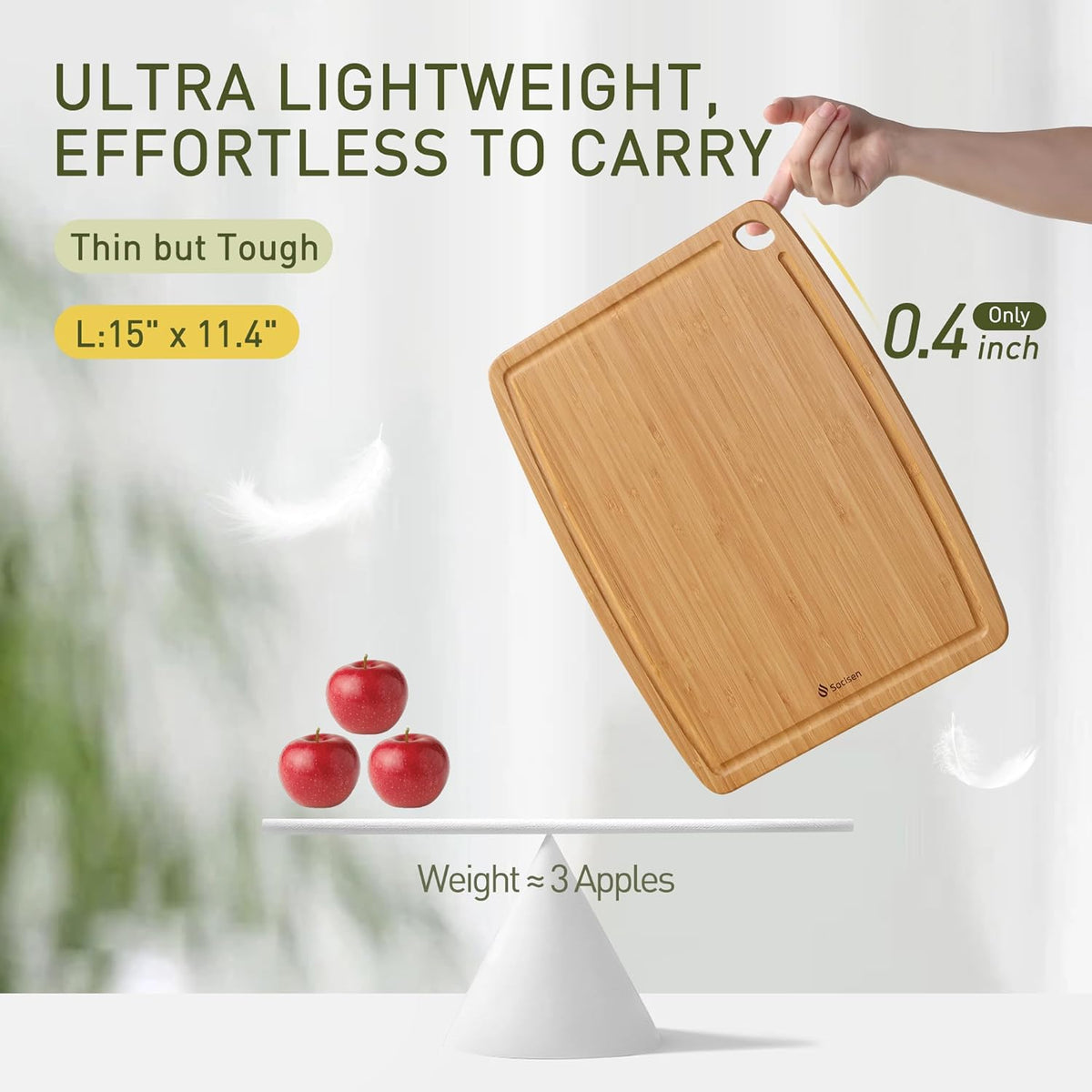 Lightweight Durable Bamboo Cutting Board with Non-Slip Feet, Non Toxic Wooden Cutting Board for Kitchen Heat-Resistant Chopping & Charcuterie Board with Juice Groove Kitchen Essentials for Meat