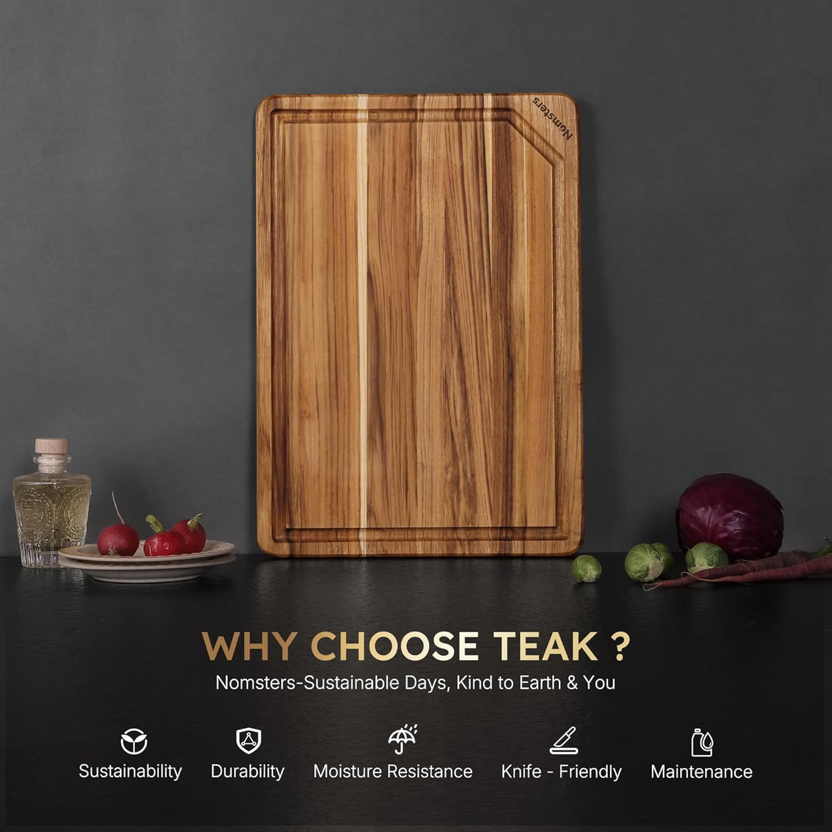 Teak Wood Cutting Board for Kitchen Non Slip Charcuterie Board