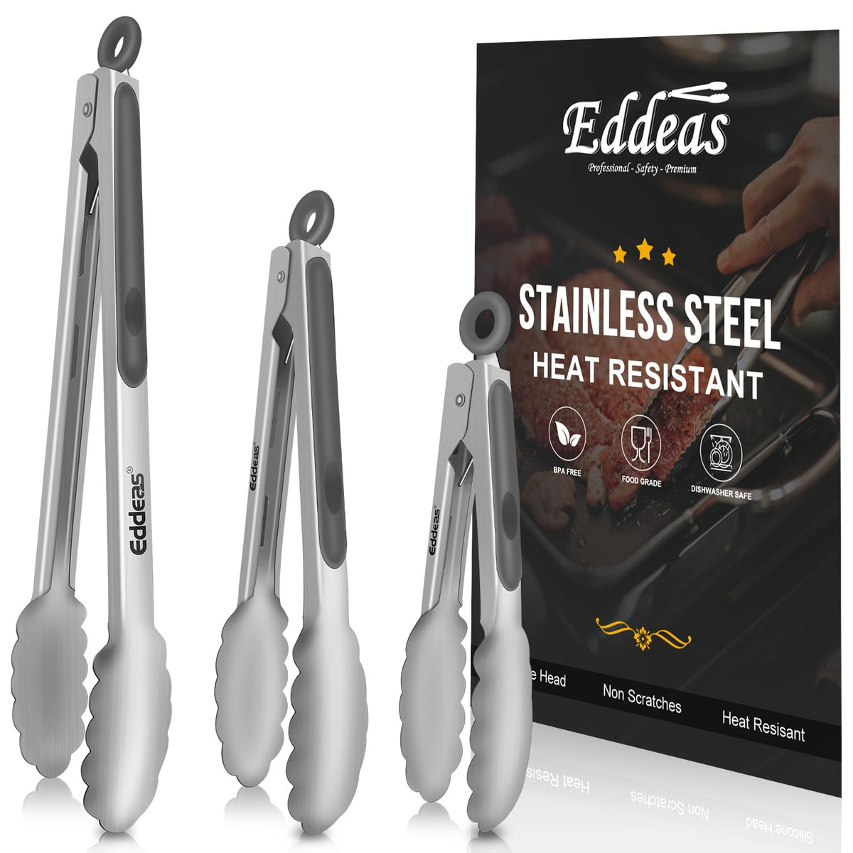 2 PCS 12 Inch Tongs for Cooking Heavy Duty All Metal Kitchen Tongs