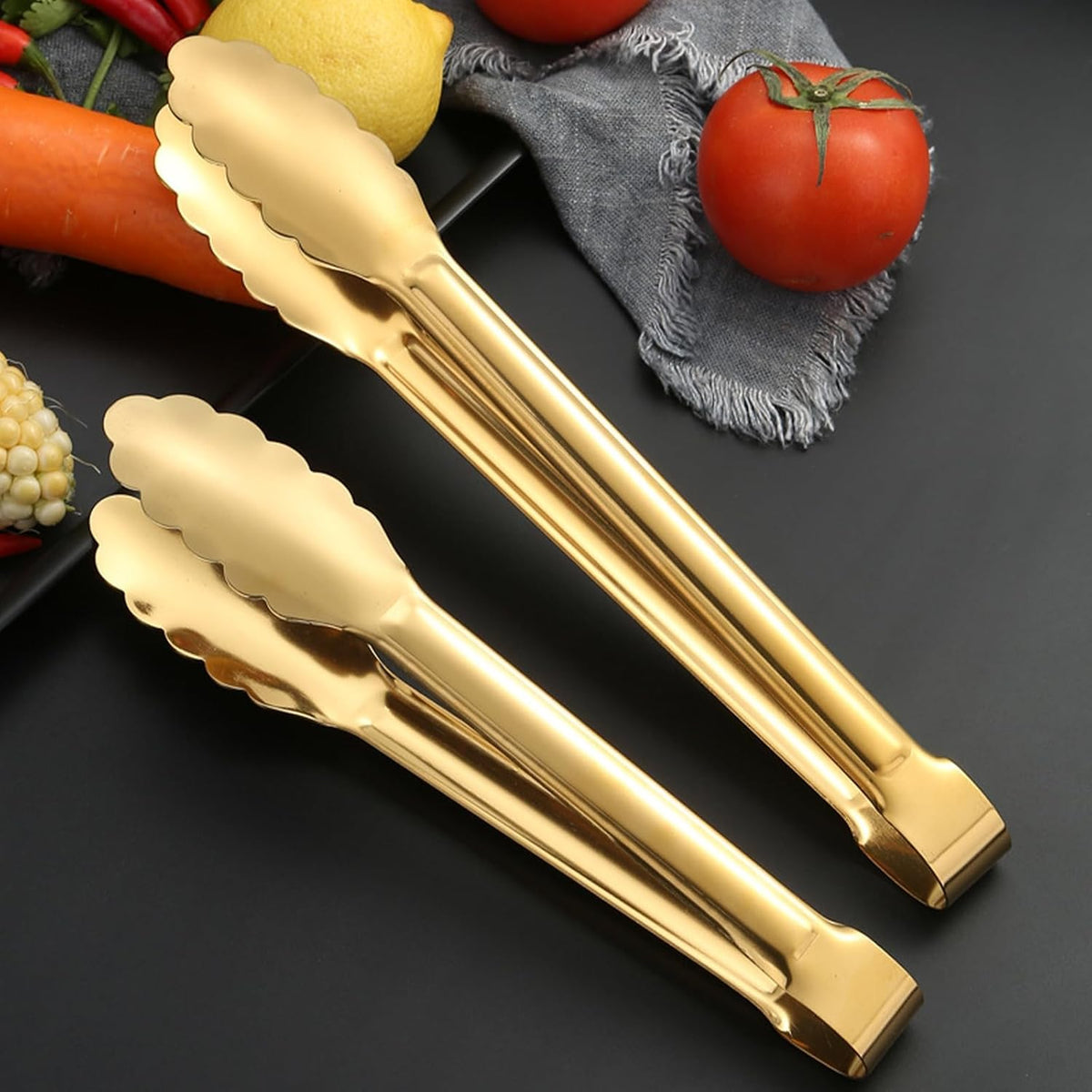 4 Pack Serving Tongs 12 Inch Salad Tongs Buffet Tongs Stainless Steel Food Tong Serving Utensils for Buffet Wedding Party Catering (12 Inch, Gold)