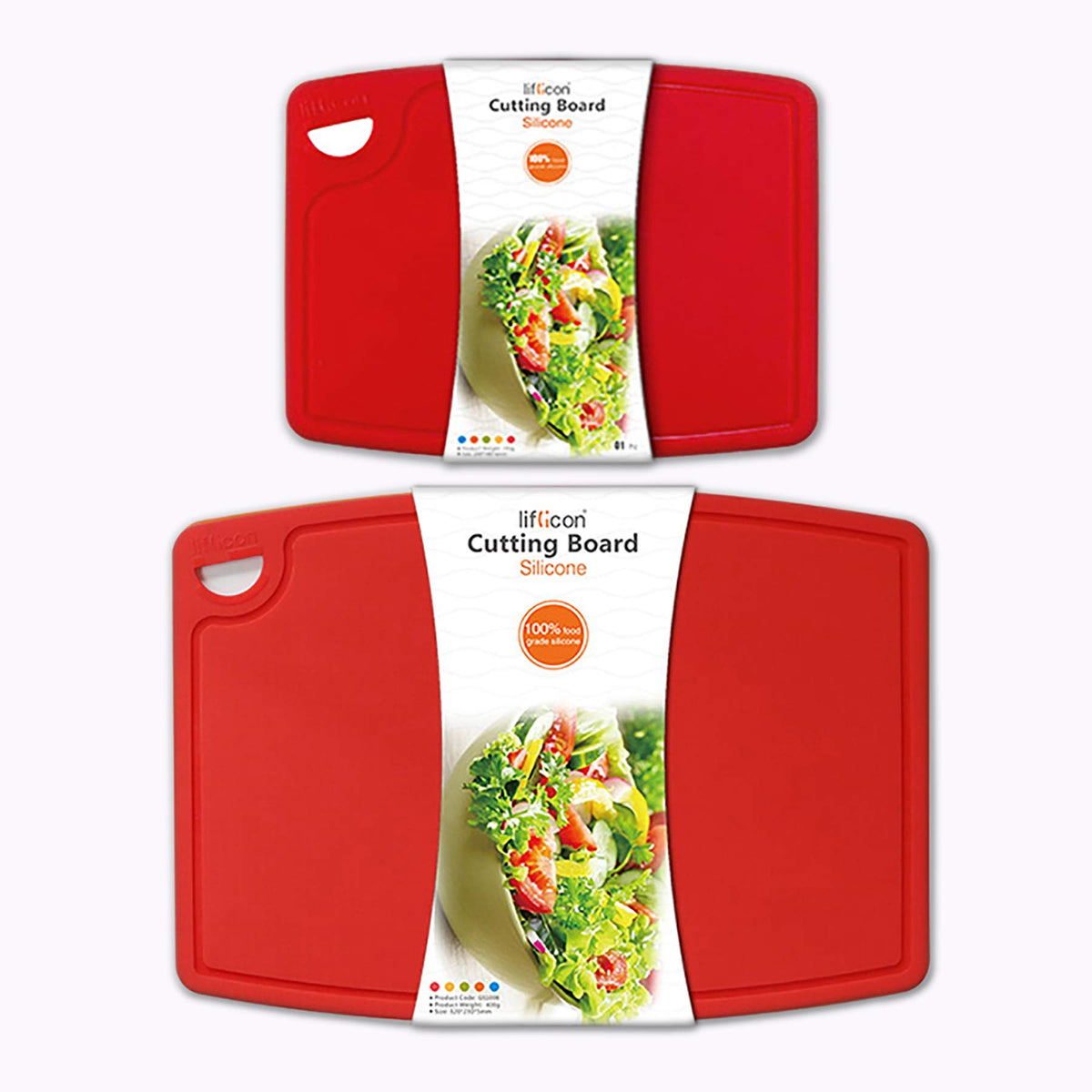 Liflicon Thick Silicone Cutting Board 12.6'' x 9.1'' Juice Grooves Easy Grip Handle Dishwasher Safe-Red