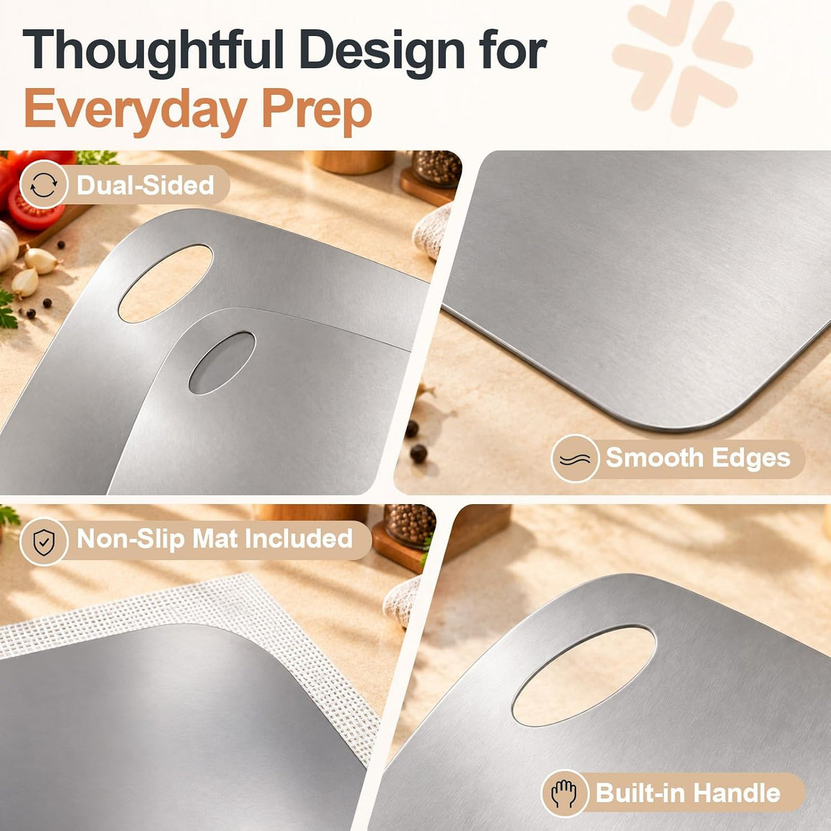 Cutting Board, 100% Pure 18/8 Stainless Steel Cutting Board Double Sided,Chopping Board for Kitchen, Dishwasher Safe Chopping Board for Meat, Vegetables or Fruit(11.5"L x 8"W)