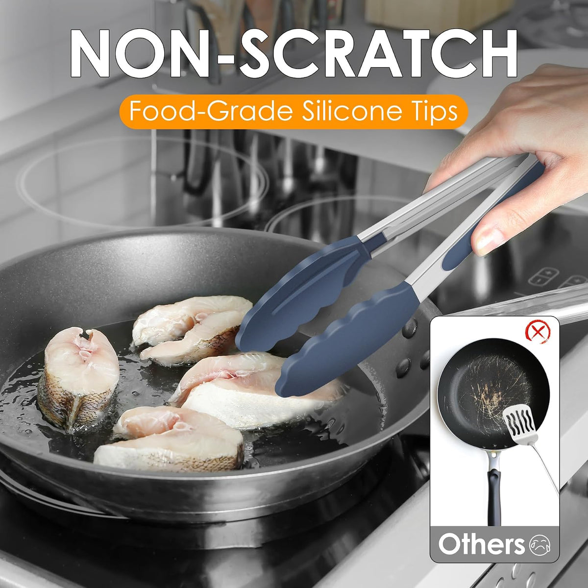 HOTEC Stainless Steel Kitchen Tongs with Silicone Tips, Set of 3-7",9" &12"