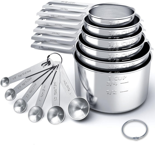 TILUCK Stainless Steel Measuring Cups & Spoons Set, Cups and Spoons