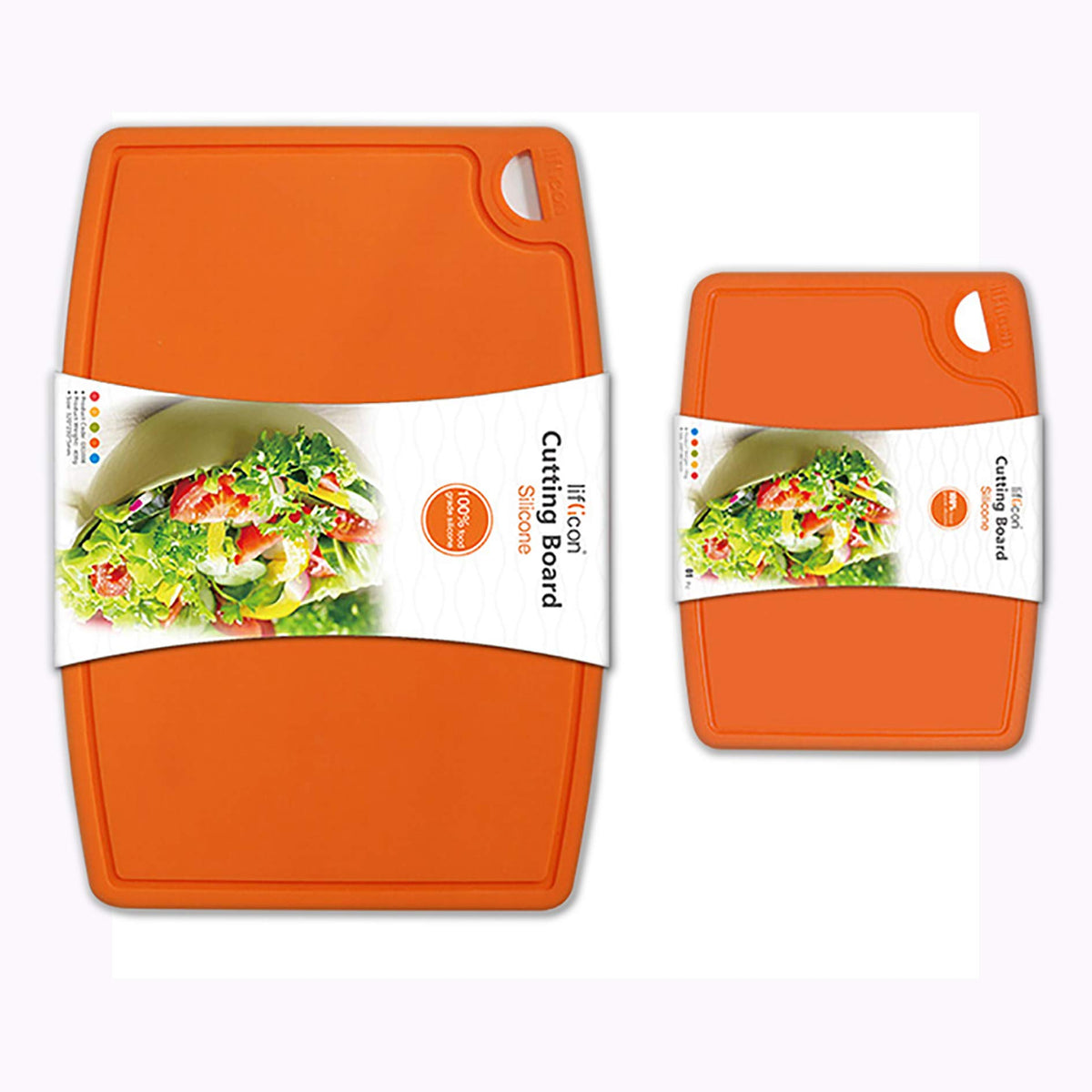 Liflicon Thick Silicone Cutting Board 12.6'' x 9.1'' Juice Grooves Easy Grip Handle Dishwasher Safe-Red