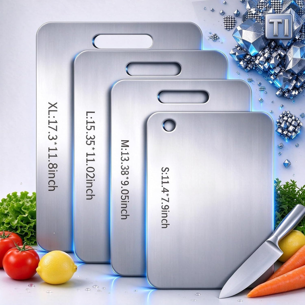 Katori Titanium Cutting Board, 100% Pure Titanium Cutting Boards for Kitchen, Double Sided Non Toxic Cutting Board,Hygiene Durable Chopping Board Suitable for Dishwasher Safe (1PCS,M)