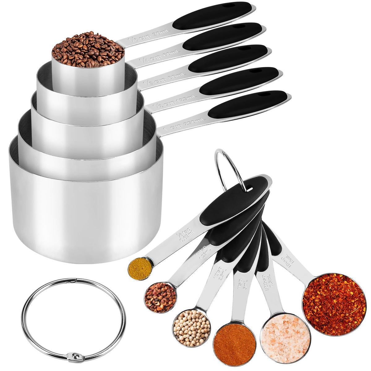 Accmor 11 Piece Stainless Steel Measuring Spoons Cups Set, Premium Stackable Tablespoons Measuring Set for Gift Dry Liquid Ingredients Cooking Baking